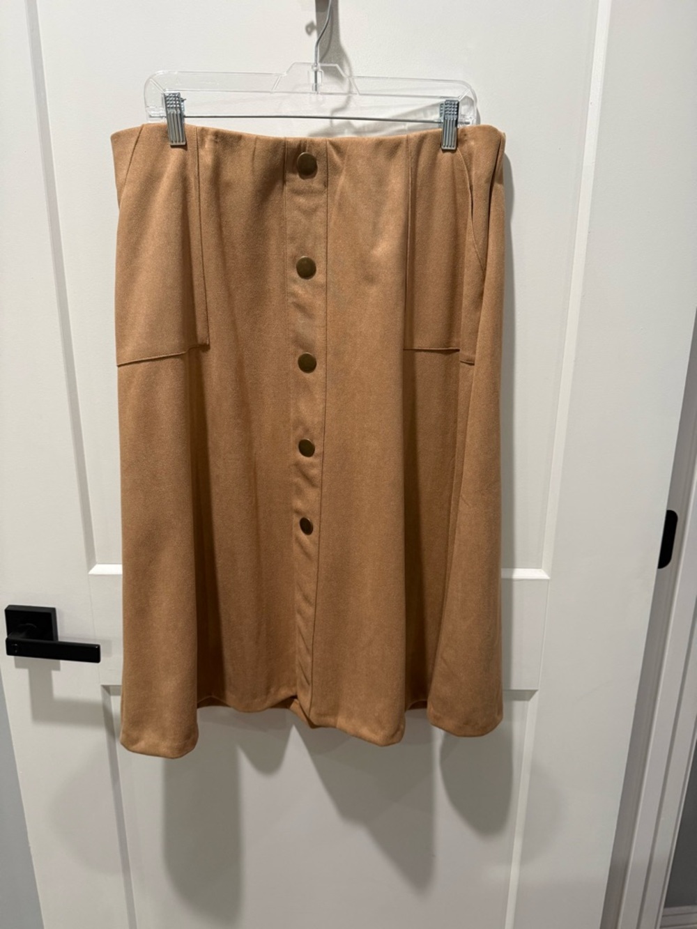 Cato Camel Button-Front Suede Midi Skirt Elastic Waist band Size XL